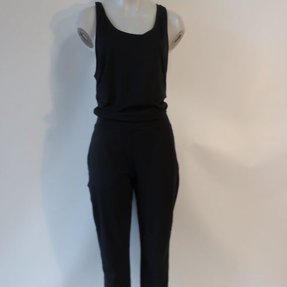 Women Sweaty Betty Black Flat Front Stretch Sleeveless Gary Jumpsuit L - Picture 2 of 12